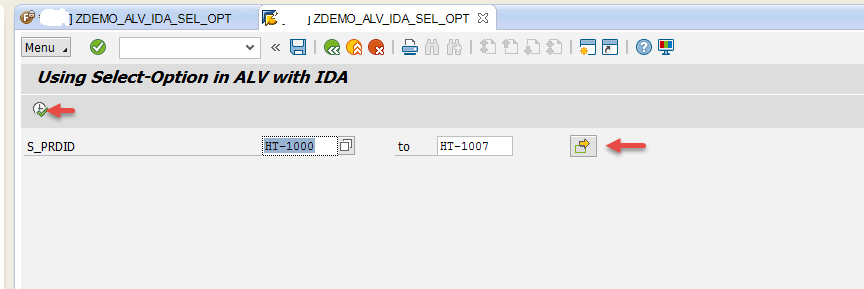 How to set SELECT-OPTIONS to the ALV with IDA on HANA