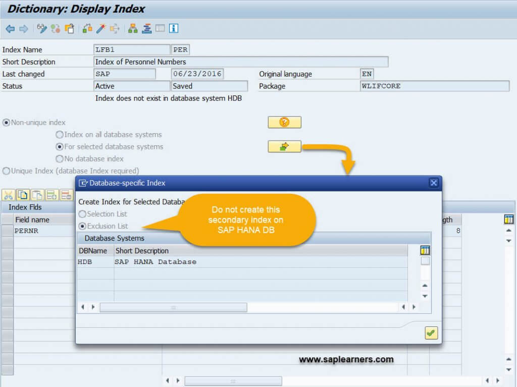 Deactivation of Secondary Index in SAP HANA DB