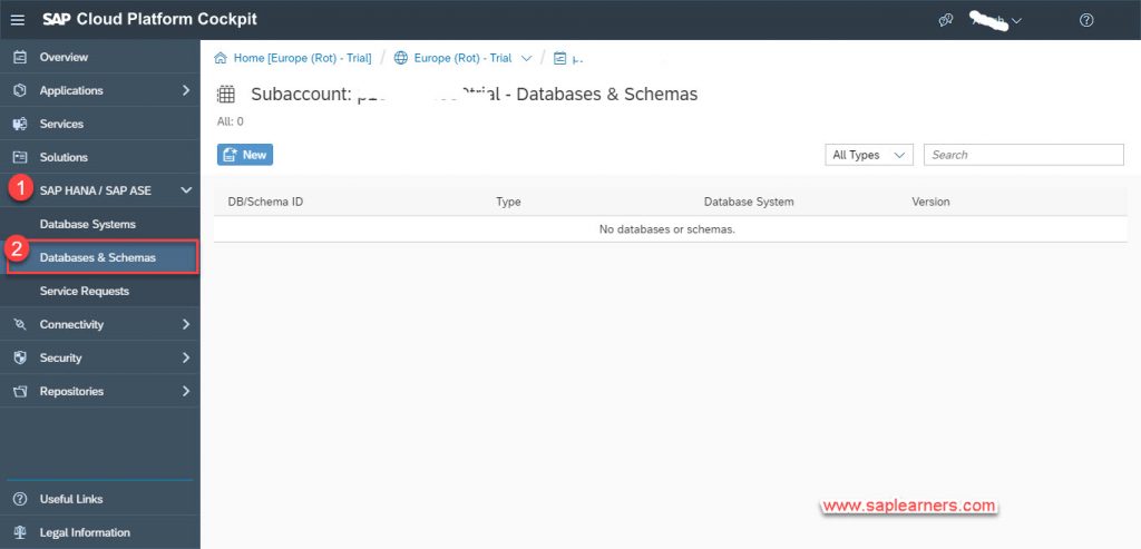 HANA Database in SAP Cloud Platform Step1