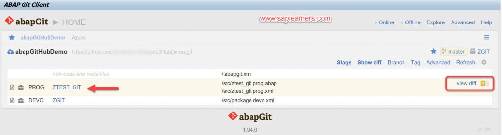 abapGit integration with GitHub Step10