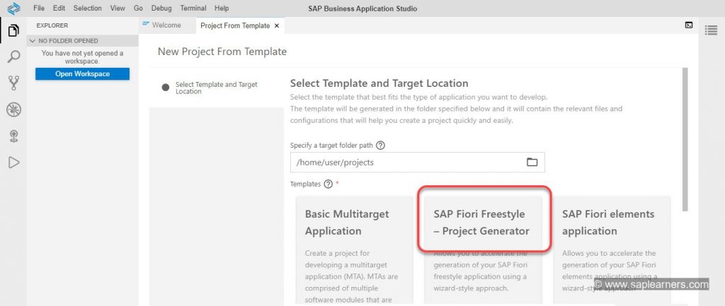 Fiori App in SAP Business Application Studio Step3