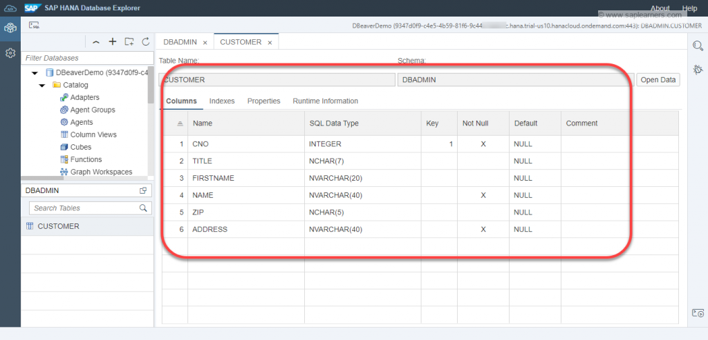 Create Table in DBeaver for SAP HANA Cloud Step7