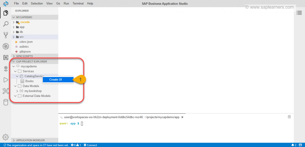 Create a UI for CAP Project in SAP Business Application Studio Step1