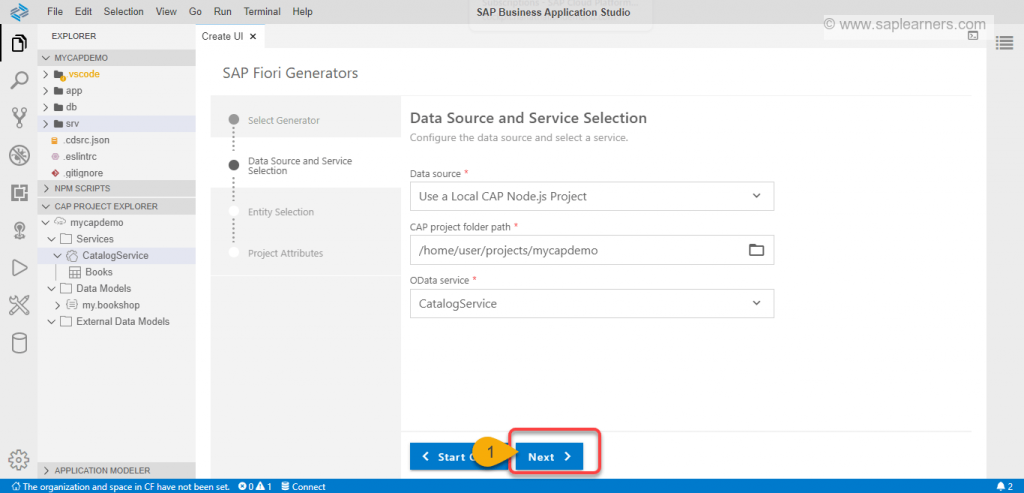 Create a UI for CAP Project in SAP Business Application Studio Step3