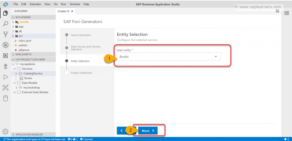 Create a UI for CAP Project in SAP Business Application Studio Step4