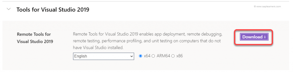 Remote Tools for Visual Studio 2019 Step1