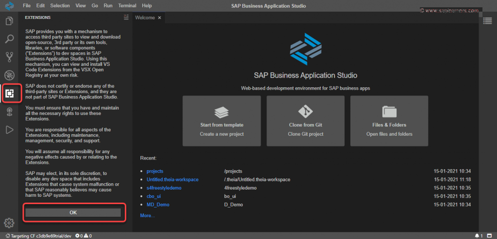SAP Business Application Studio Extensions