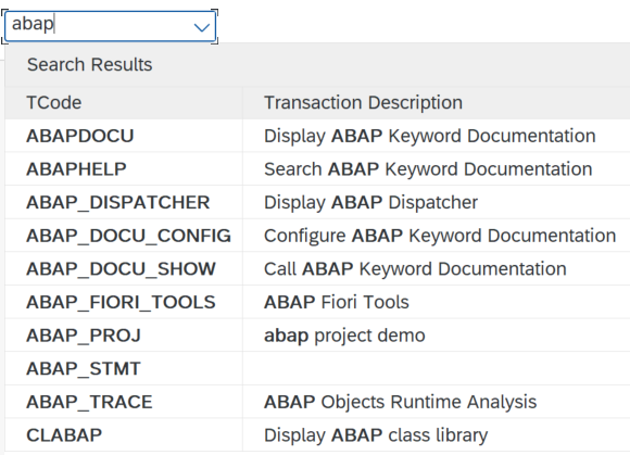 Enhanced Search for OK code in SAP GUI