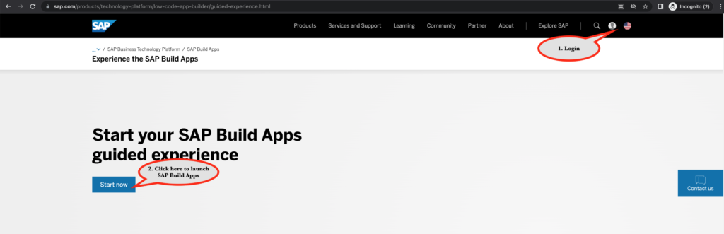 SAP Build App Guided Experience Register