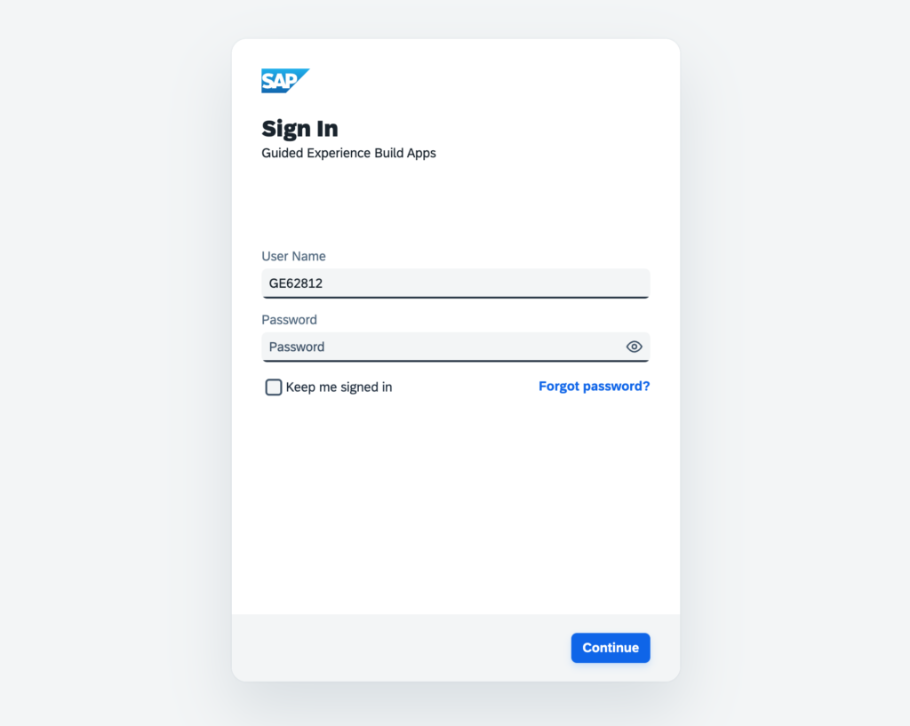 SAP Build Apps Guided Experience Login